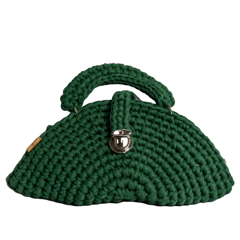 Ecofriendly,Half Moon Luxury Handmade Crochet women knit hand bag / Green