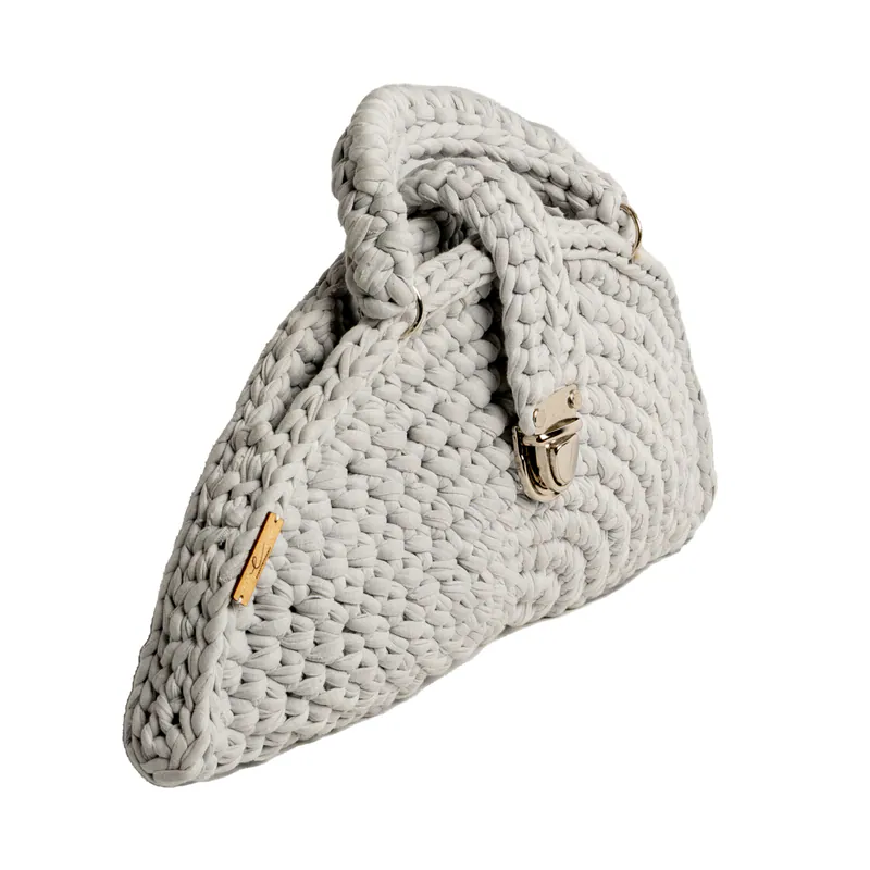 Ecofriendly, Half Moon Luxury Handmade Crochet women knit hand bag / Light Grey, view 2