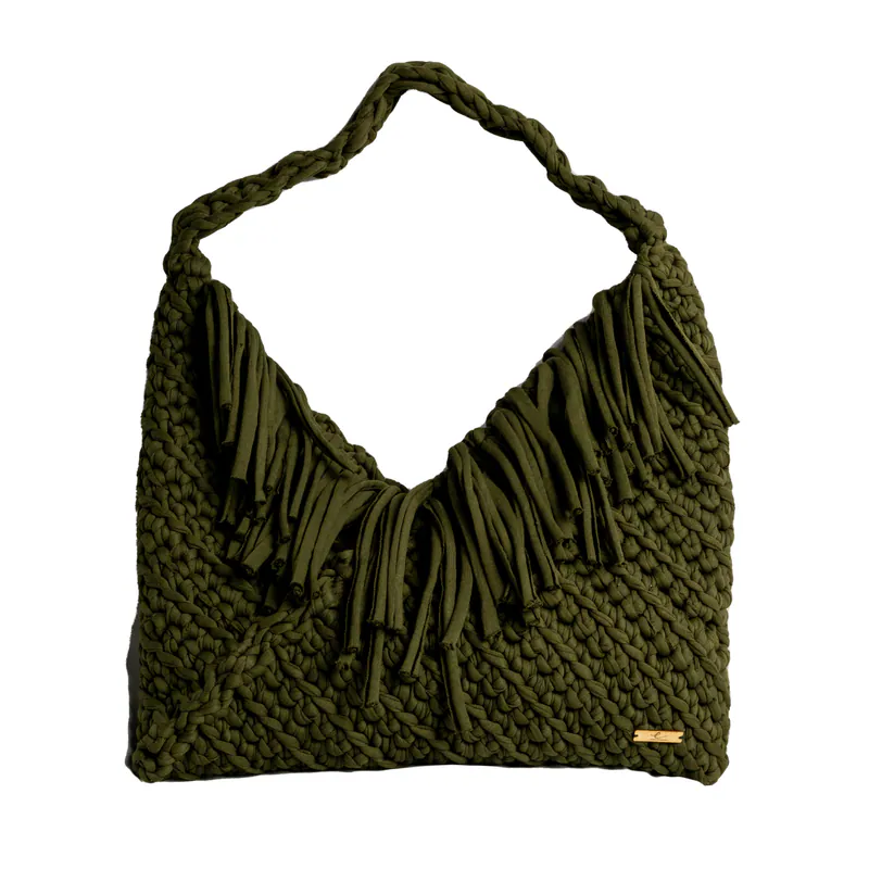 Ecofriendly, Luxury Handmade Crochet women knit shoulder bag / Army Green