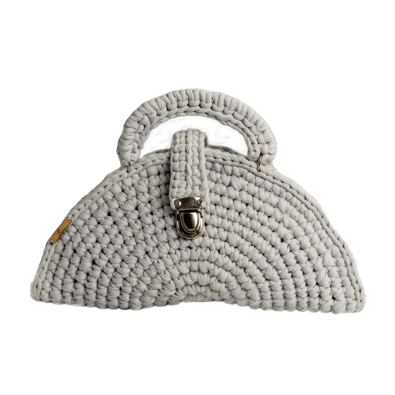 Ecofriendly, Half Moon Luxury Handmade Crochet women knit hand bag / Light Grey
